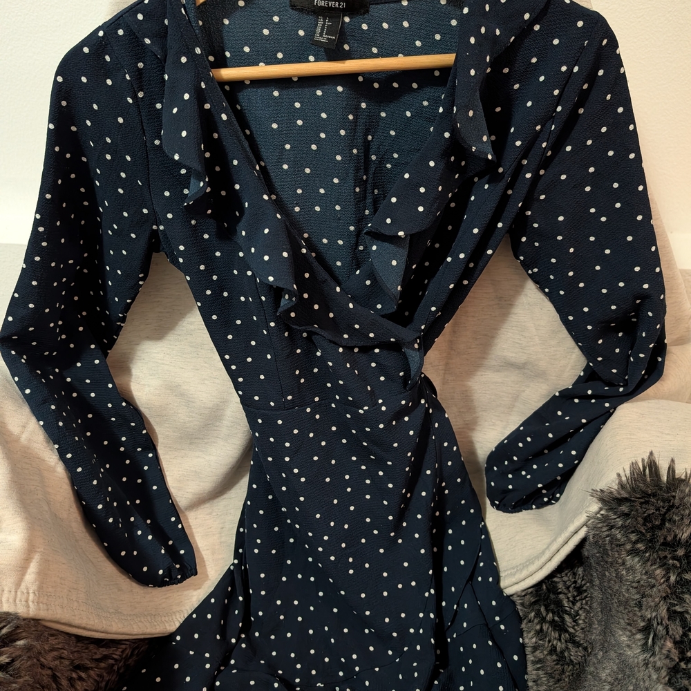 H&M Navy Polka Dot Long Sleeve Dress